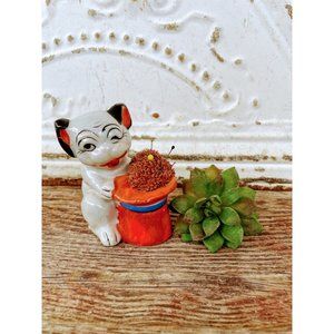 Vintage Lusterware Winking Dog pin cushion